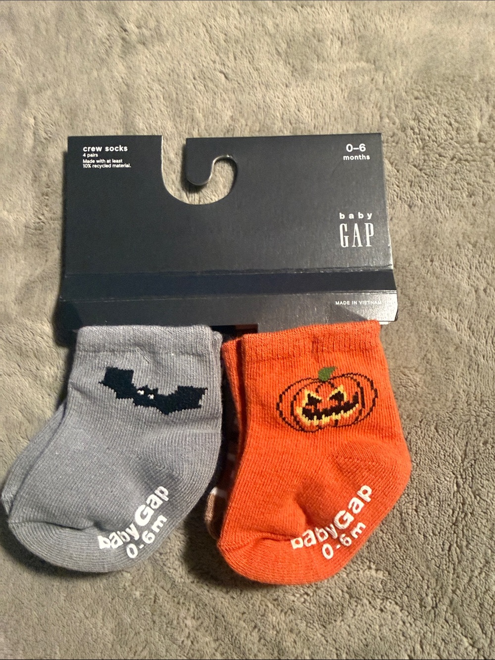 GAP Baby Crew Socks in Gray & Orange with Bat and Jack-o'-Lantern